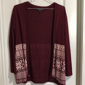 Printed burgundy cardigan
